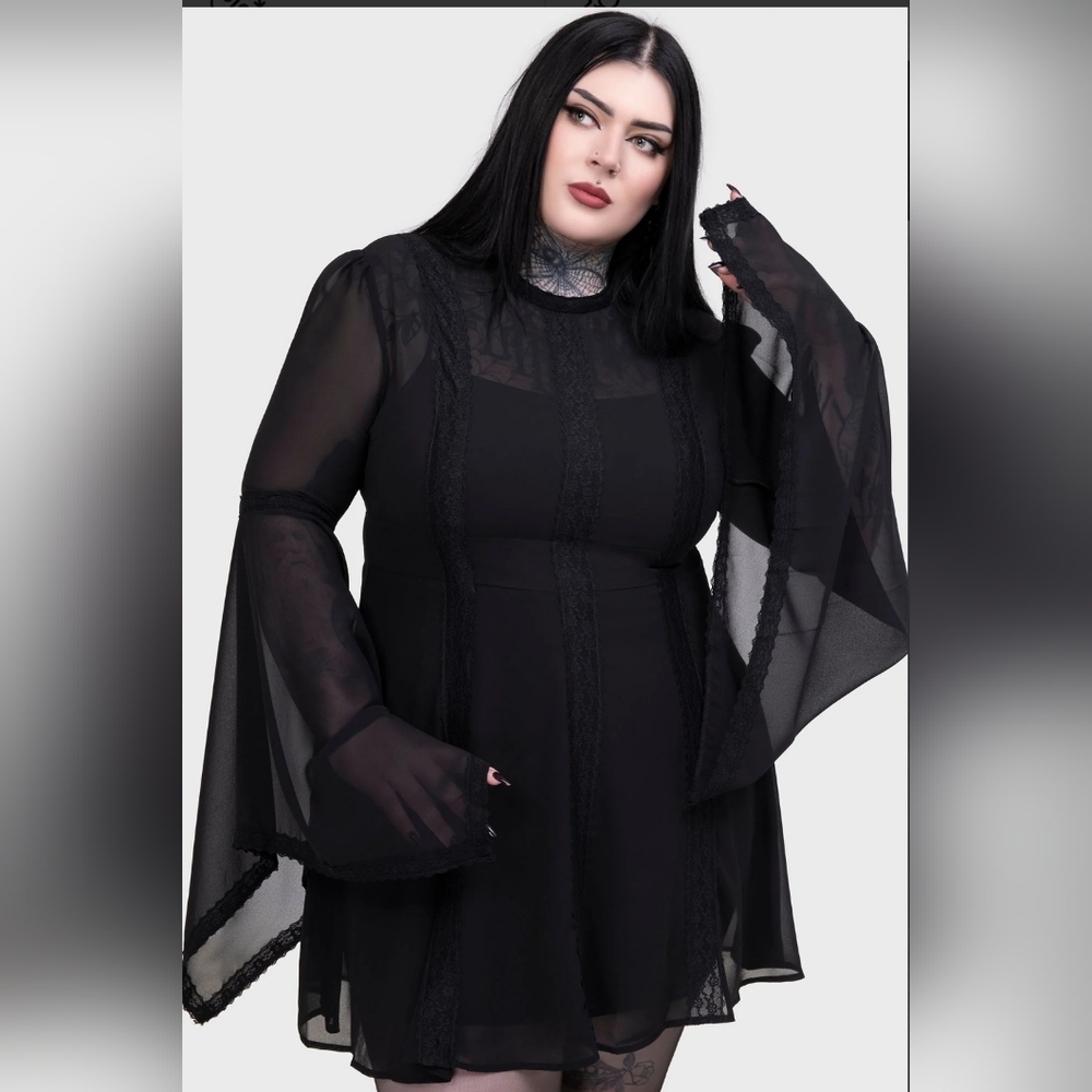 Killstar Black Gothic Long Sleeve Dress - Picture 6 of 7